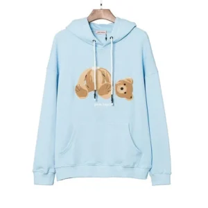Palm Angels Light Blue Hoodie with Teddy Graphic Cool & Comfortable