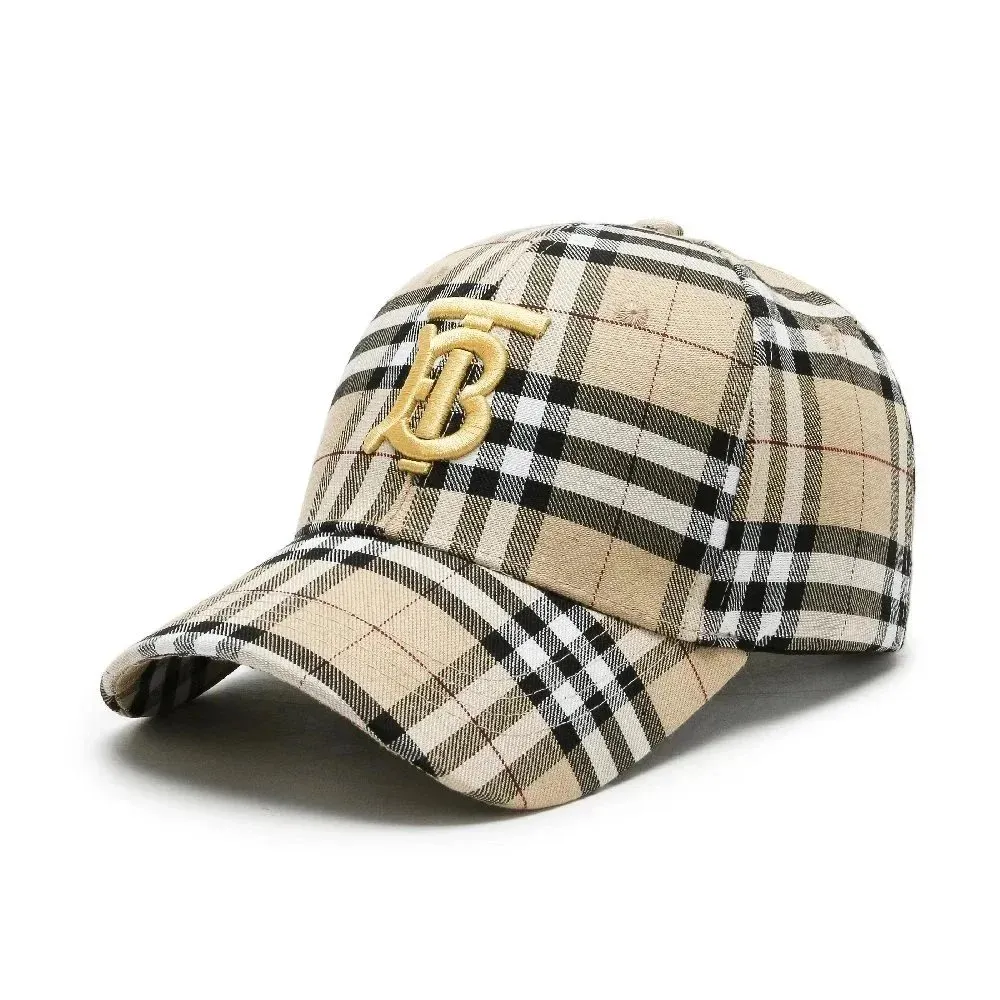 Burberry Beige Plaid Cap Embroidered Logo