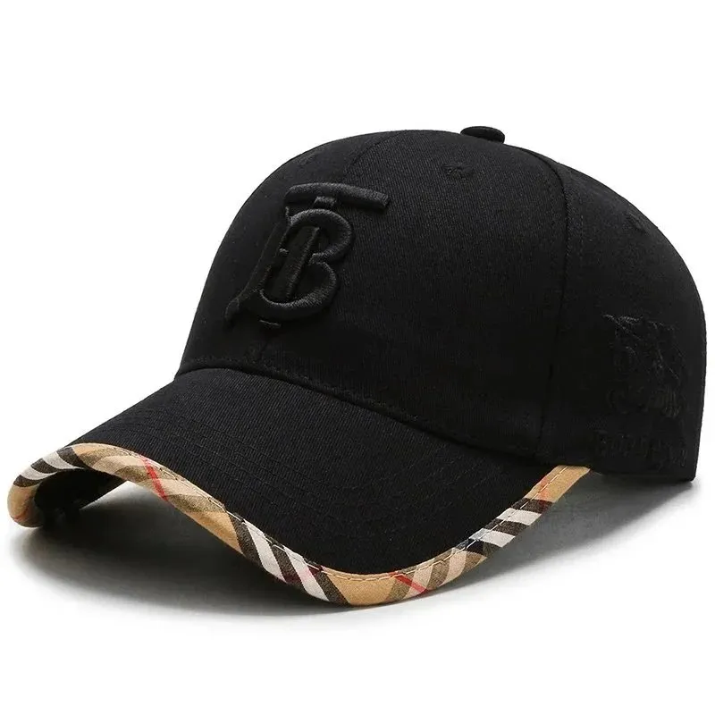 Burberry Black Cap: Stylish Plaid Trimmed