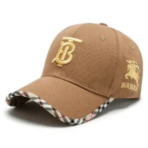 Burberry Brown Cap: Gold Embroidered