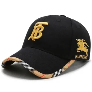Burberry Black Cap: Gold Embroidered