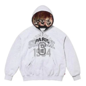 Supreme Light Gray Zip Hoodie: Retro styled