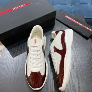 Prada White Burgundy Fashion Sneakers: A