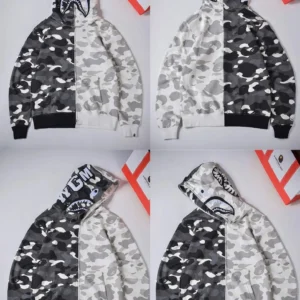 A Bathing Ape Shark Hoodie Black white Camo