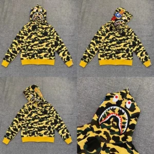 BAPE Yellow Camo Shark Hoodie Urban Fashion