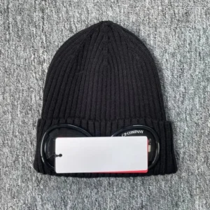 CP Company Black Knit Hat with Goggles
