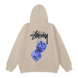 Stussy Beige Hoodie with Dice Design, Cool