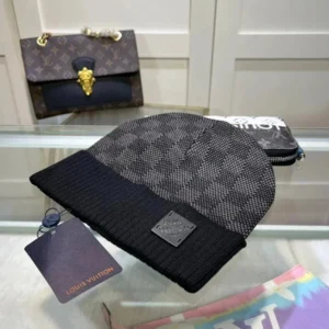 Louis Vuitton Black Gray Knit Hat Fashion