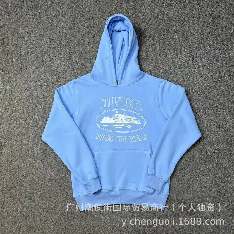 Corteiz Light Blue Hoodie: World Ruling Ship