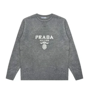 Prada Gray Sweater: Iconic Logo, Italian