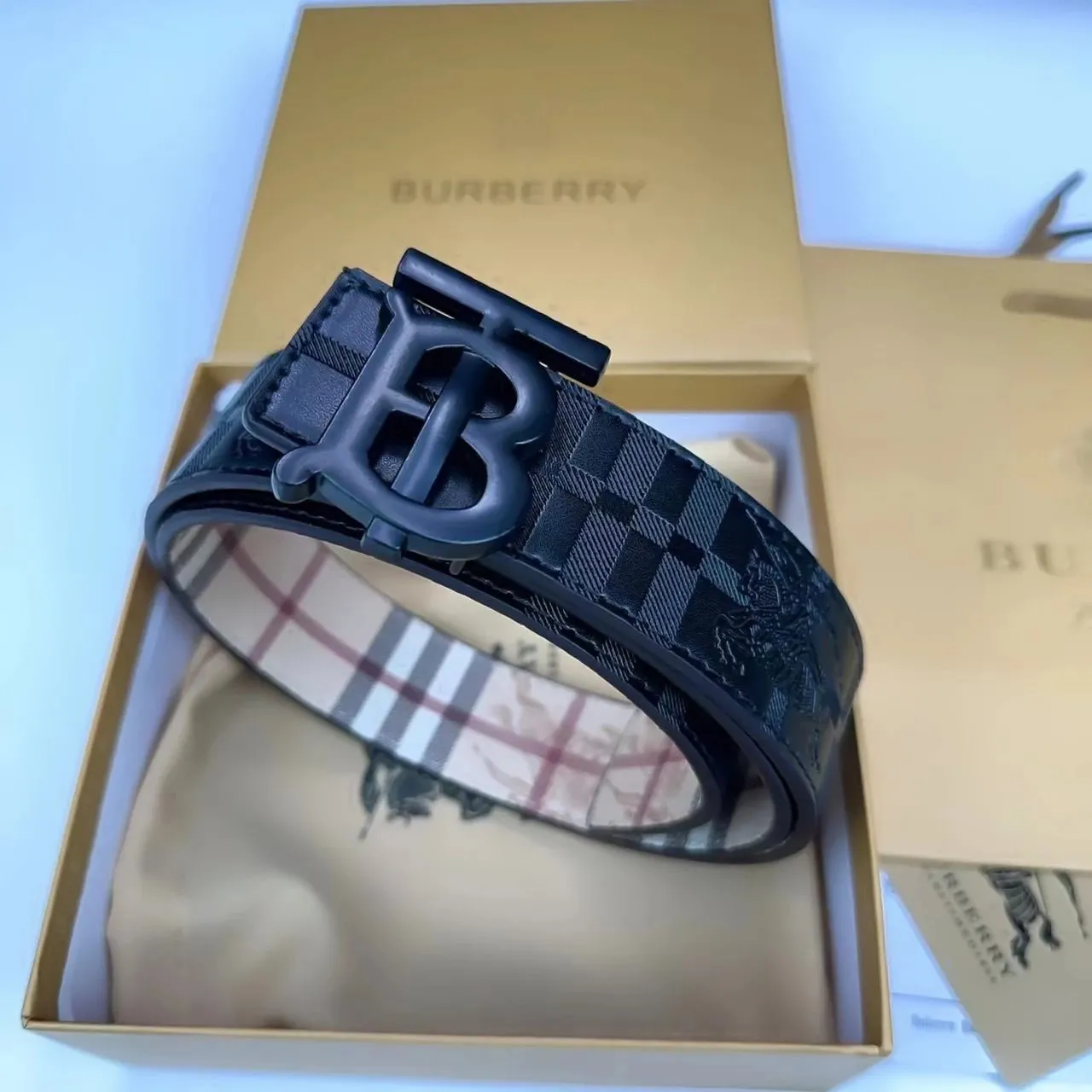 Burberry Black Belt: Iconic Plaid & Buckle