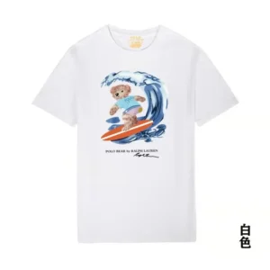 Ralph Lauren Polo Bear White T shirt: Stylish Surfing Bear Design