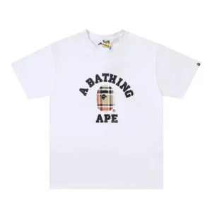 A Bathing Ape White Tee: Plaid Ape Design