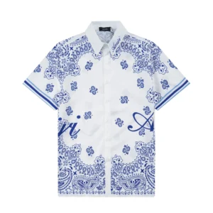 AMIRI White Blue Paisley Short Sleeve
