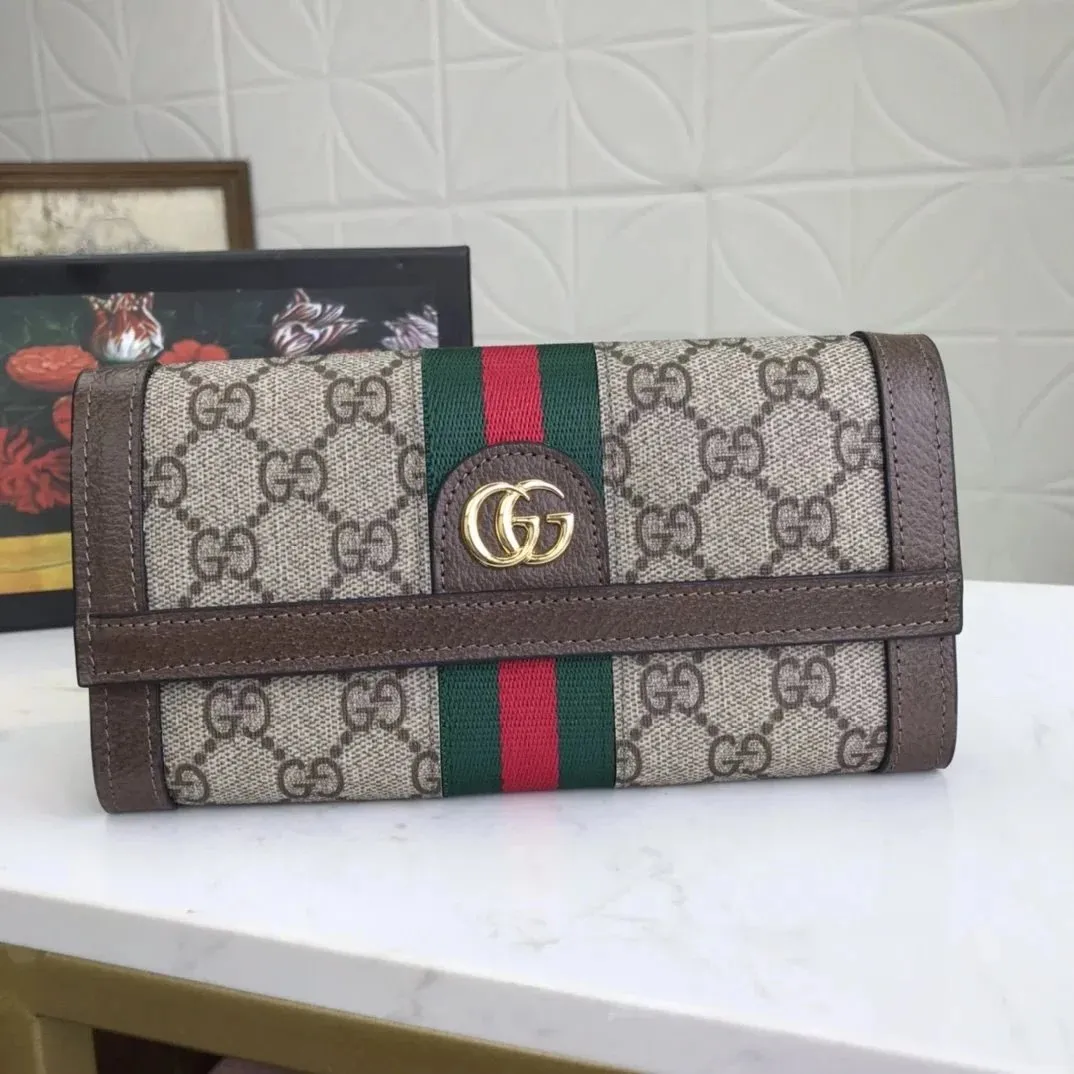 Gucci Beige GG Wallet with Web Stripe Luxury
