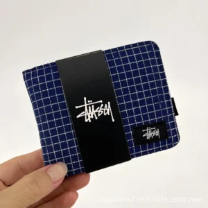 Stussy Navy Grid Wallet: Compact and Trendy