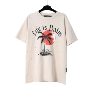 Palm Angels Beige Graphic T Shirt: Edgy