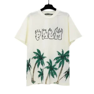 Palm Angels Off white Tee: Edgy Skull & Palm