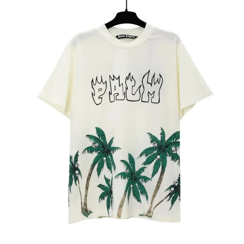 Palm Angels Off white Tee: Edgy Skull & Palm