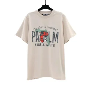 Palm Angels Beige Graphic Tee: Trendy