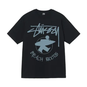 Stussy Black Graphic T Shirt: Beach inspired