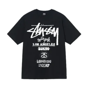 Stussy Black Tee: Global City Graphics