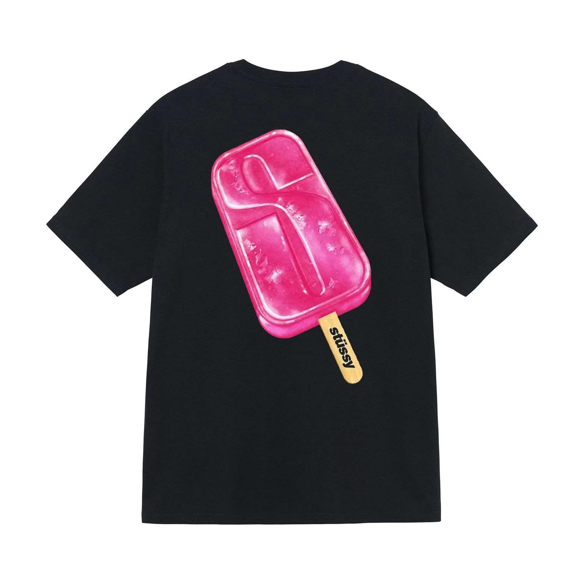 Stussy Black Graphic T shirt, Cool Pink