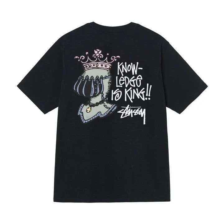 Stussy Black T Shirt: Crown and Knowledge