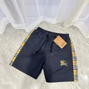 Burberry Navy Shorts with Checked Stripes