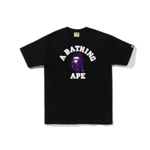 A Bathing Ape Black Tee: Purple Camo Ape for