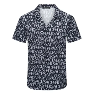 Versace Navy Blue Name Print Short Sleeved