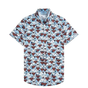 Prada Blue Geometric Short Sleeve Shirt