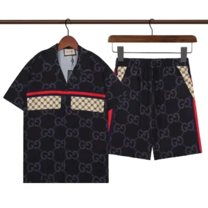 Gucci Black Monogram Shirt & Shorts: Retro