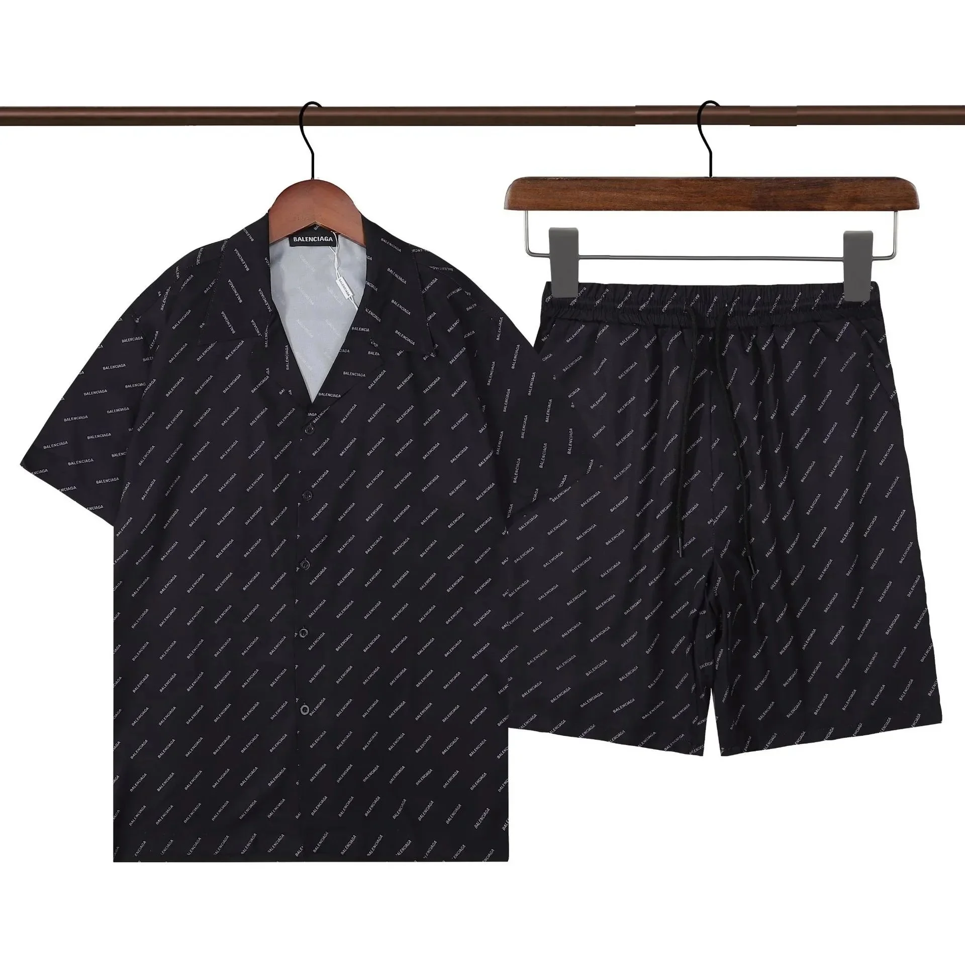 Balenciaga Black Branded Shirt & Shorts Set