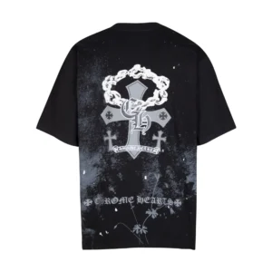 Chrome Hearts Black Tee: Cross & Chain