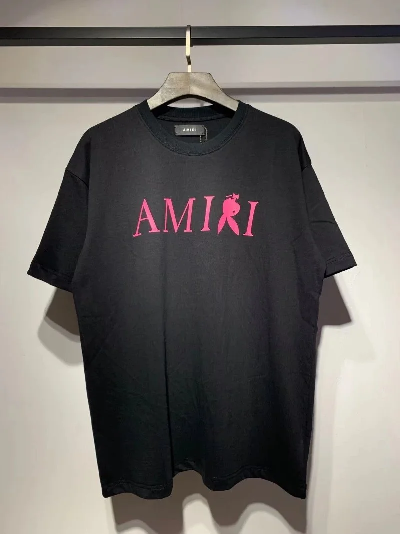AMIRI Bold Black Tee with Pink Branding