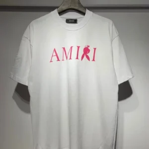 AMIRI Pink Logo White T Shirt, Fashionable
