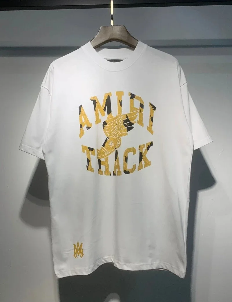 AMIRI Gold Printed White Tee, Trendy Men's