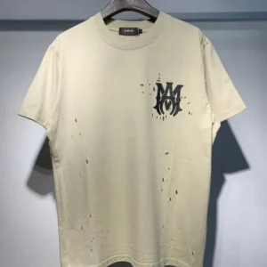 AMIRIRI Beige Distressed T Shirt: Edgy
