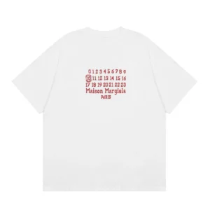 Maison Margiela White Tee: Parisian Fashion with Red Embroidery