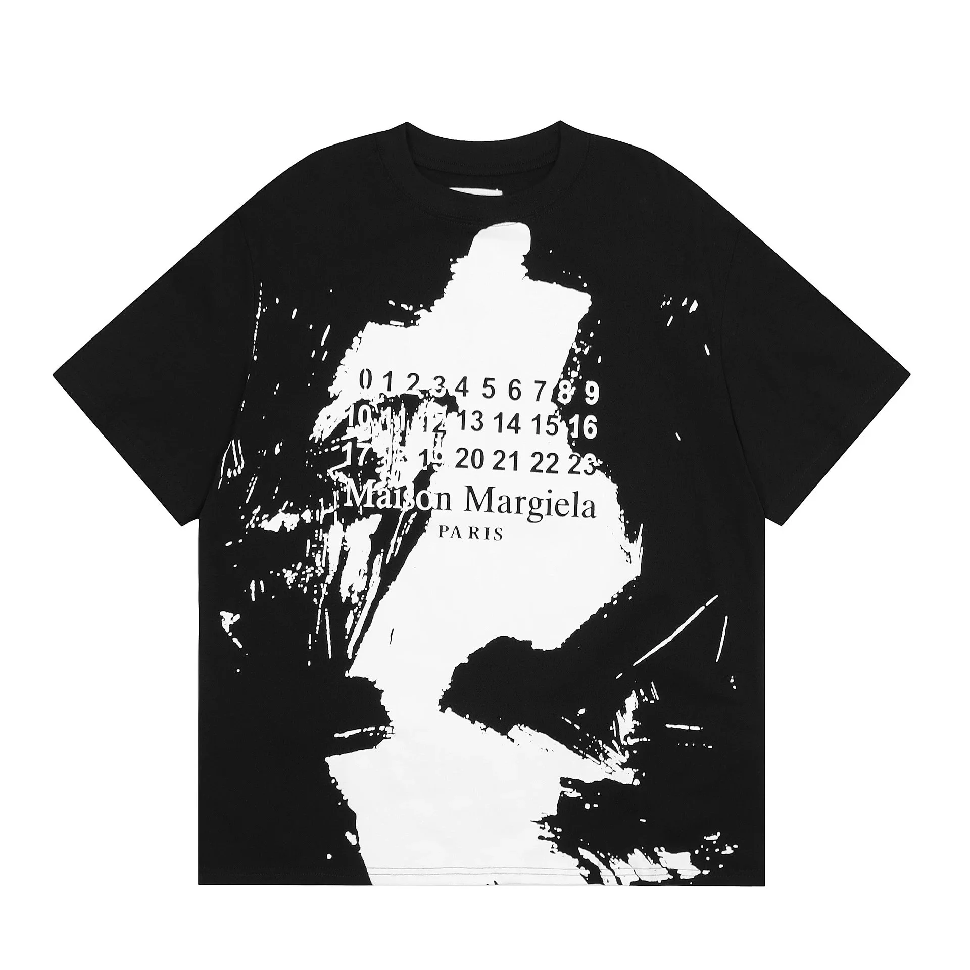 Maison Margiela Black Tee: Numeric Print