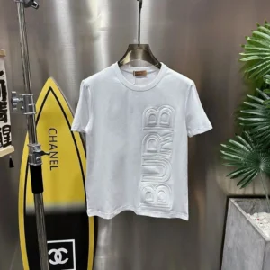Burberry White T Shirt: Chic and Embossed
