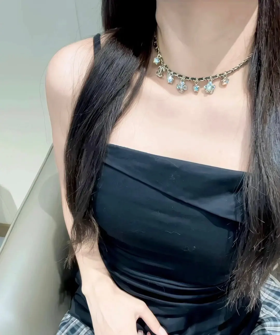 Black Satin Strapless Top