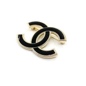 Chanel Brooch Gold Tone Black Enamel