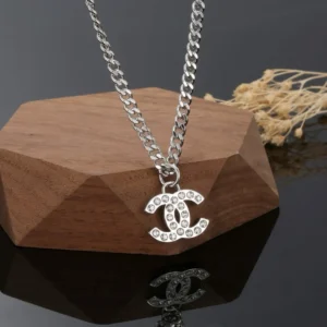 Chanel Logo Crystal Pendant Necklace