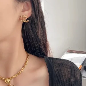 Chanel CC Logo Gold Chain Earrings
