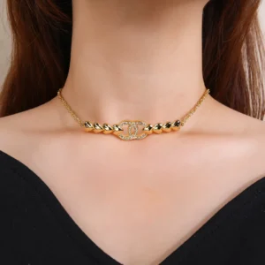 Chanel Gold Chain Necklace Crystal