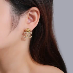 Chanel Gold Crystal CC Logo Earrings