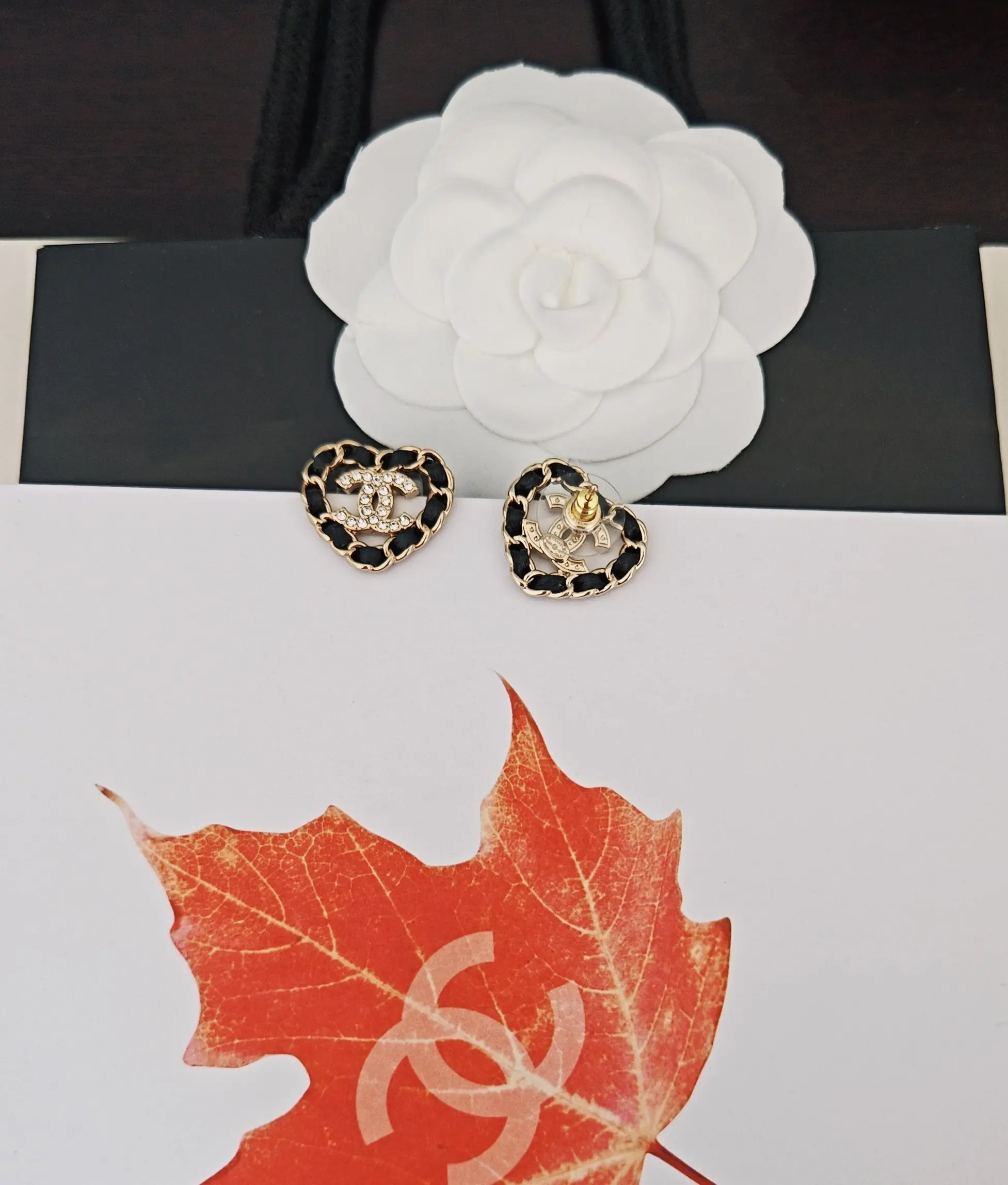 Chanel Heart Stud Earrings with Black