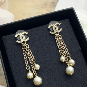 Chanel Pearl Chain Drop Earrings